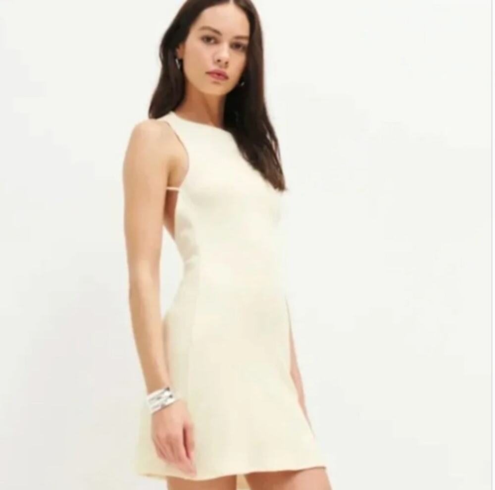 REFORMATION Cream Adia Knit Mini Dress Asymmetrical Open Back Small